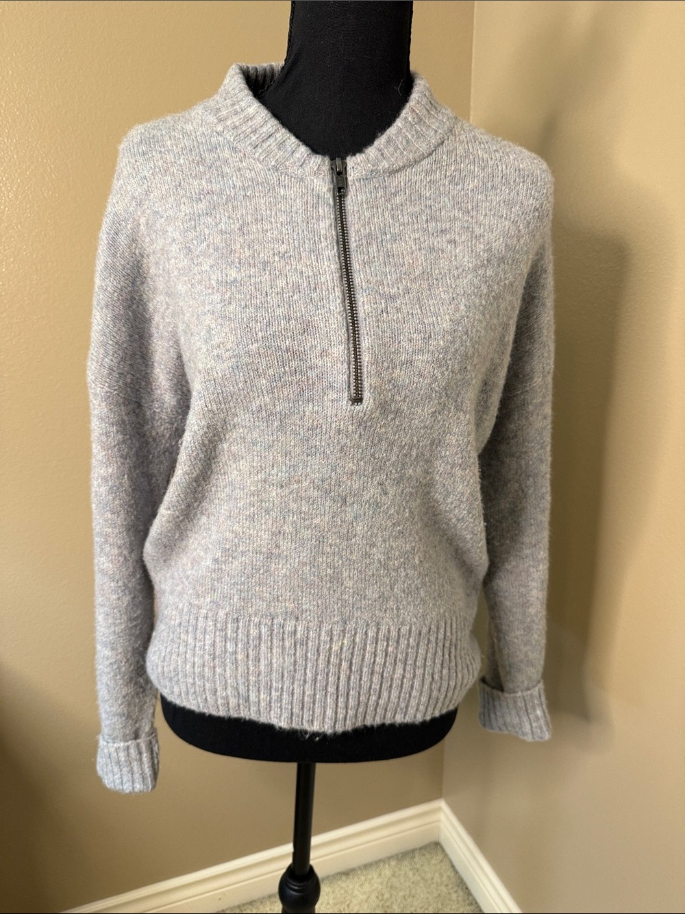 Madewell Light Gray Half-Zip Crewneck Sweater